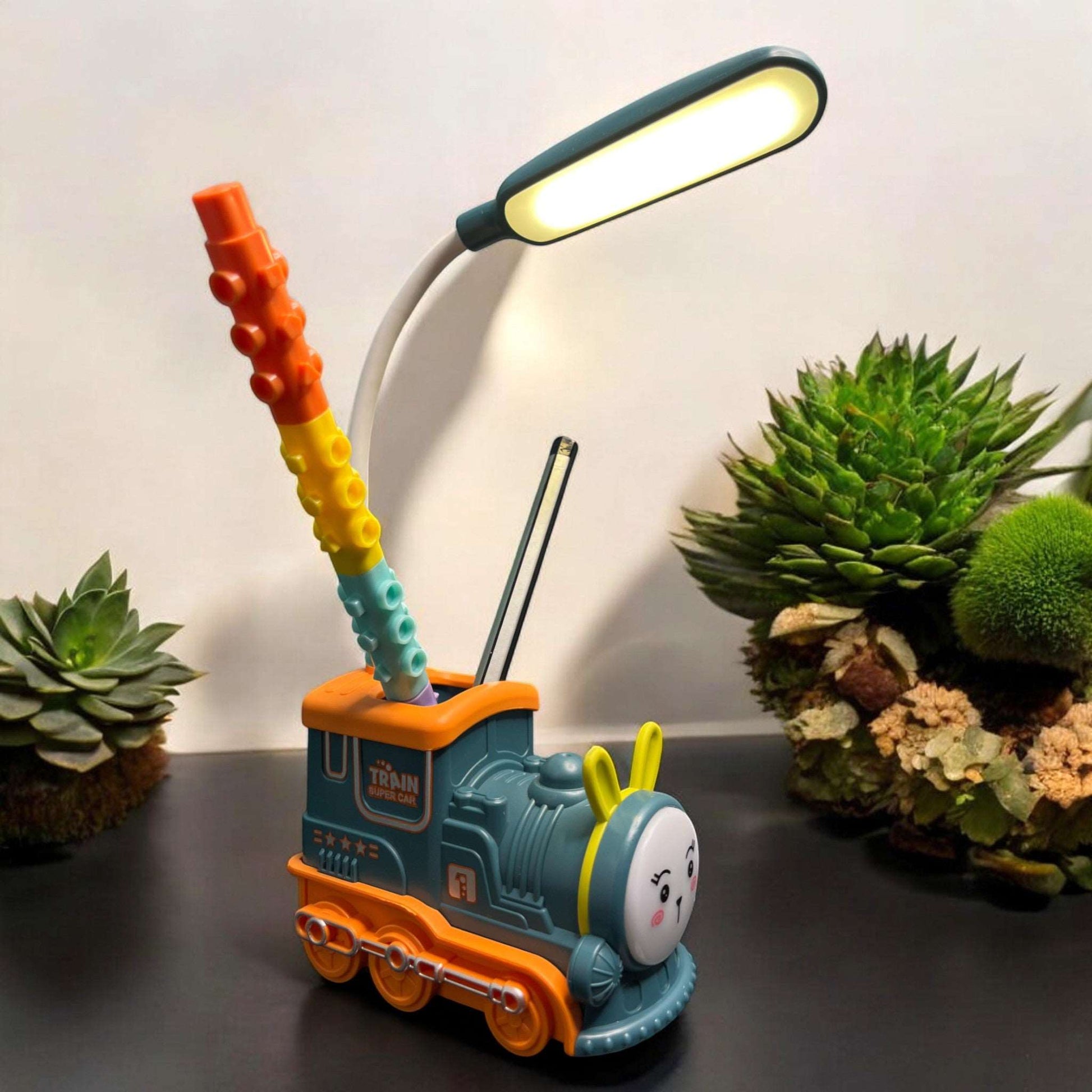 Train Shape Rechargeable Table Desk LED Lamp with Pen Holder