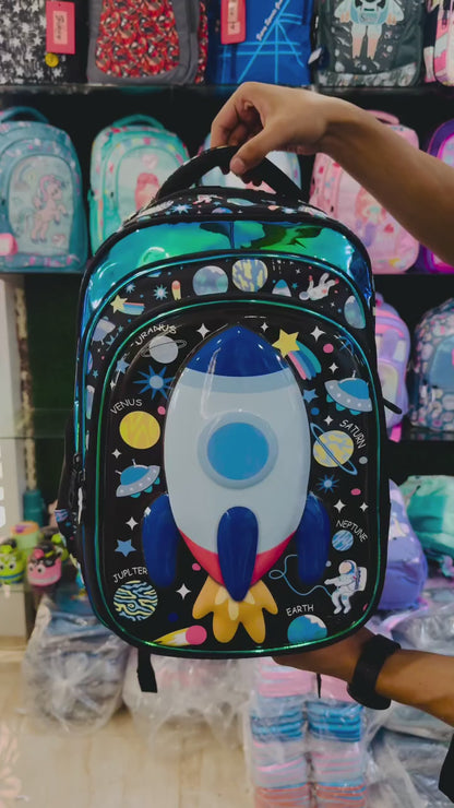 Kids Space Theme School Backpack 17 inches with Name Badge