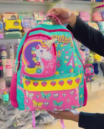 Dino & Unicorn School Backpack 16'' Personalised Name Badge