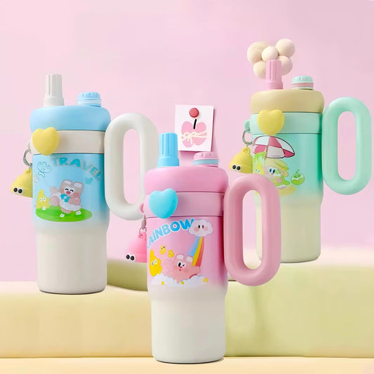 Hot & Cold Rainbow Sip Tumbler with Straw and Spout Lid 900 ml