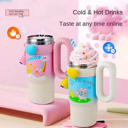 Hot & Cold Rainbow Sip Tumbler with Straw and Spout Lid 900 ml
