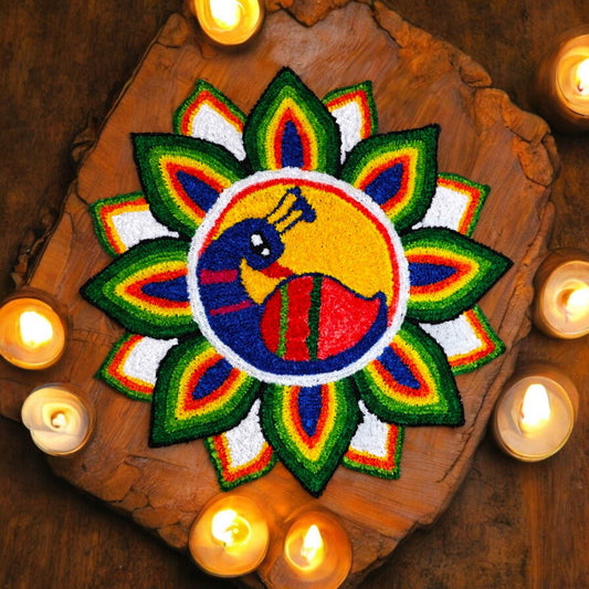 Peacock Handmade Rangoli Mat for Floor/Wall 3 Feet