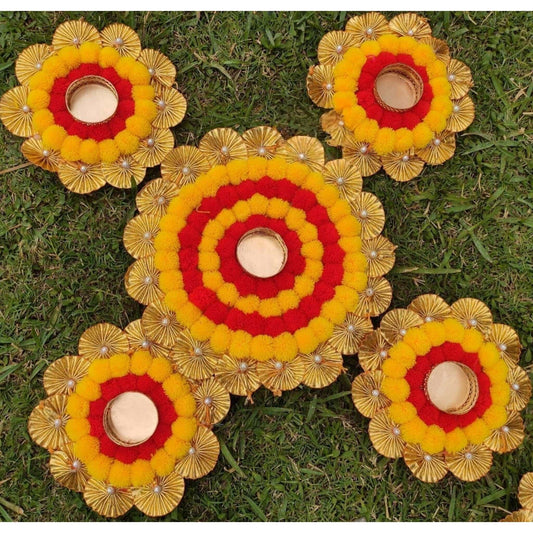 Pom Pom Rangoli with Tea Light Candle Set of 5
