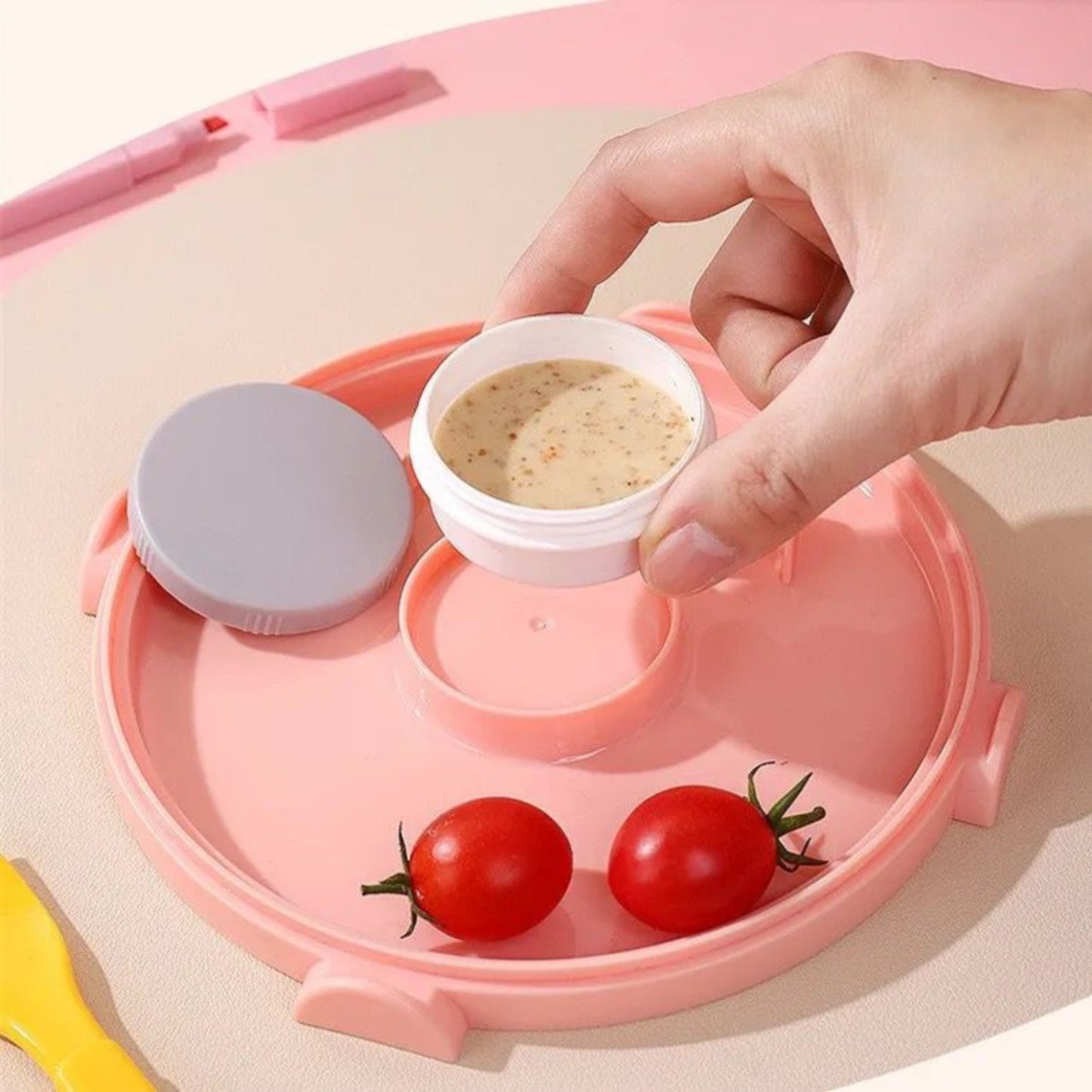 Round Stainless Steel Bento Lunch Box 3 Grids with Spoon Fork