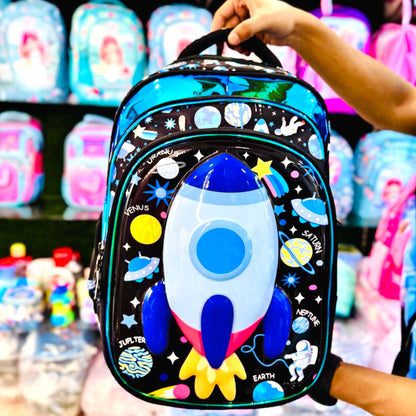 Kids Space Theme School Backpack 17 inches with Name Badge