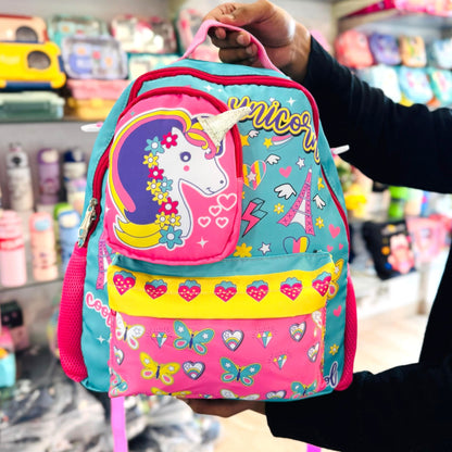 Dino & Unicorn School Backpack 16'' Personalised Name Badge