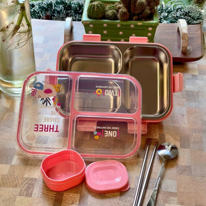 Bento Stainless Steel Lunch Box 3 Grids with Spoon Leak Proof